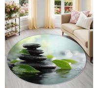 Genérico Alfombra Redonda Lavable 60 cm, Multicolor Piedras Planta Hojas Verdes Antideslizante, Oriental Zen Alfombra Pelo Corto Fácil de Limpiar para Comedor y Pasillo