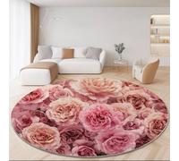 Genérico Alfombra Redonda Lavable de 100 cm, Vintage Floral Rosas Imprimir Franela Antideslizante Alfombra Redonda, Rosa Alfombras para Sala de Estar Dormitorio Pasillo Cocina