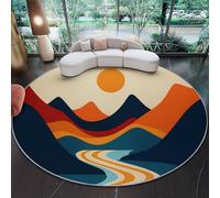 Genérico Alfombra Redonda Minimalismo Arte Montañas Ríos, Lavable A MáQuina Antideslizante De Pelo Bajo Y No Desprende Pelo - Alfombras Dormitorio SalóN 160 cm (Rond) Colorido