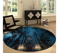 Genérico Alfombra Redonda Moderna Lavable a Máquina 180 cm Juegos, Alfombra de Pelo Corto Antideslizante Gótico Arquitectura Bosque Castillo - Moqueta Resistente para Salón Dormitorio Comedor Oficina