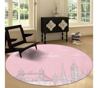 Genérico Alfombra Redonda Moderna Lavable a Máquina 180 cm Princesa, Alfombra de Pelo Corto Antideslizante Rosa Londres Arquitectura Letras - Moqueta Resistente para Salón Dormitorio Comedor Oficina