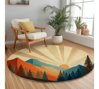 Genérico Alfombra Redonda Montañas Abstractas Sol Rayas 100 cm, Lavable Antideslizante Suave para baño Dormitorio Alfombra Redonda Estampado Minimalismo para Cocina Salón Dormitorio