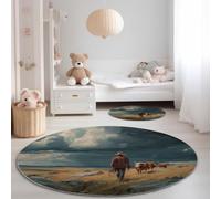 Genérico Alfombra Redonda Paisaje Vaquero Oeste 60 cm, Alfombra Grande Lavable para Comedor, Suave, Antideslizante, no desprende Pelusa, para Dormitorio, Interior, Sala de Estar, Amarillo