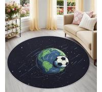 Genérico Alfombra Redonda para Comedor Deportes Fútbol Tierra Motivo Alfombra Antideslizante Suave y esponjosa para Sala de Estar, Dormitorio, habitación Infantil, 90 cm, Azul