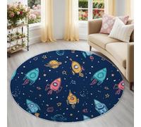 Genérico Alfombra Redonda para Comedor Espacio Universo Planetas Motivo Alfombra Antideslizante Suave y esponjosa para Sala de Estar, Dormitorio, habitación Infantil, 180 cm, Azul Oscuro
