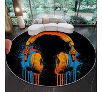 Genérico Alfombra Redonda para Comedor Garabatos Abstractos Auriculares Motivo Alfombra Antideslizante Suave y esponjosa para Sala de Estar, Dormitorio, habitación Infantil, 100 cm, Naranja Azul