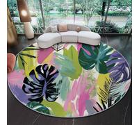 Genérico Alfombra Redonda para Comedor Garabatos Minimalistas Hojas Tropicales Motivo Alfombra Antideslizante Suave y esponjosa para Sala de Estar, Dormitorio, habitación Infantil, 100 cm, Vistoso