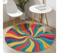 Genérico Alfombra Redonda para Comedor Ola De Moda Vintage Motivo Alfombra Antideslizante Suave y esponjosa para Sala de Estar, Dormitorio, sofá, habitación Infantil, diámetro 180 cm, Vistoso