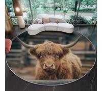 Genérico Alfombra Redonda para Comedor Toro De Las Tierras Altas Natural Motivo Alfombra Antideslizante Suave y esponjosa para Sala de Estar, Dormitorio, habitación Infantil, 120 cm, Marrón Claro