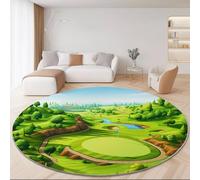 Genérico Alfombra Redonda para Dormitorio 150 cm - Dibujos Animados Césped Campo De Golf Tema Franela Pelusa Corta Alfombras Redondas, Verde Antideslizante Alfombra para Decoración de Comedor
