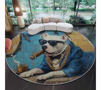 Genérico Alfombra Redonda para Sala De Estar 120 cm (Rond), Antideslizante Lavable A MáQuina - Arte Abstracto Bulldog Alfombra De Suelo para Dormitorio Cocina Dormitorio Pasillo Entrada Azul