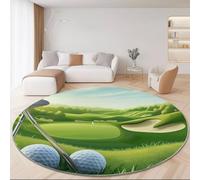 Genérico Alfombra Redonda para Sala de Estar 160 cm, Golf De Dibujos Animados Alfombra de Suelo Estampada Antideslizante para Sala de Estar Dormitorio Cocina balcón terraza Comedor Interior, Verde