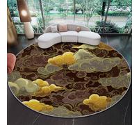 Genérico Alfombra Redonda para Sala de Estar - Arte Chino Tradicional Nubes Lavable a Máquina Antideslizante Alfombra Redonda 100 cm, Dorado Negro Alfombras para Dormitorio Pasillo de Entrada