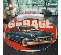 Genérico Alfombra Redonda para Sala de Estar - Clásico Auto Clásico Ruta 66 Lavable a Máquina Antideslizante Alfombra Redonda 90 cm, Rojo Azul Alfombras para Dormitorio Pasillo de Entrada