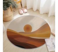 Genérico Alfombra Redonda para Sala de Estar Montañas Minimalistas Sol Impreso Alfombra Suave Antideslizante para Comedor, Dormitorio, sofá, Cocina o Sala de Juegos 150 cm, Marrón Beige