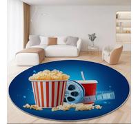 Genérico Alfombra Redonda para Sala de Estar Rollo De Película En 3D Palomitas De Maíz Impreso Alfombra Suave Antideslizante para Comedor, Dormitorio, sofá, Cocina o Sala de Juegos 60 cm, Azul Oscuro
