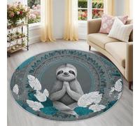 Genérico Alfombra Redonda Pereza Estilo Boho Y Mandala 150 cm, Alfombra Grande Lavable para Comedor, Suave, Antideslizante, no desprende Pelusa, para Dormitorio, Interior, Sala de Estar, Gris