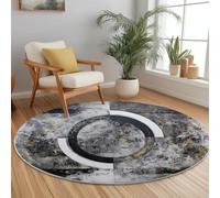 Genérico Alfombra Redonda, Shabby Chic Anillo Grafiti patrón Alfombras, 90 x 90 cm Suaves Franela Antideslizante Gris Estampado Alfombra para Salón Dormitorio Oficina Estudio Decoración