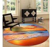 Genérico Alfombra Redondo Lavable 200 cm Paisaje Natural para Salón, Alfombra Antideslizante y Resistente Playa Arena Olas Nubes - Moqueta Moderna Suave Estampada para Dormitorio Habitación Infantil