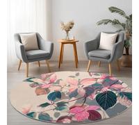 Genérico Alfombra Redondo Lavable a Máquina 100 cm Campo Francés, Pelo Corto Antidesprendimiento Antideslizante Plantas Hojas Rosadas - Alfombra Estampada para Salón Dormitorio Cocina Pasillo Oficina