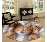 Genérico Alfombra Redondo Lavable a Máquina 150 cm, Pelo Corto Antidesprendimiento Antideslizante Arte Moderno - Alfombra Estampada Animal Gato Huella para Salón Dormitorio Cocina Pasillo Oficina