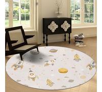 Genérico Alfombra Redondo Moderna 100 cm Lavable a Máquina, Alfombra de Pelo Corto Antideslizante Estilo Cartoon - Moqueta Resistente Universo Cohete Estrella para Salón Dormitorio Comedor Oficina