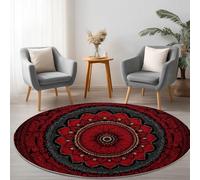 Genérico Alfombra Redondo Moderna 120 cm Lavable a Máquina, Alfombra de Pelo Corto Antideslizante Arte Abstracto - Moqueta Resistente Mandala Negro Rojo Flores para Salón Dormitorio Comedor Oficina