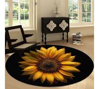 Genérico Alfombra Redondo Moderna 200 cm Lavable a Máquina, Alfombra de Pelo Corto Antideslizante Rural Francés - Moqueta Resistente Plantas Flores Girasoles para Salón Dormitorio Comedor Oficina