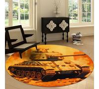 Genérico Alfombra Redondo Moderna 220 cm Lavable a Máquina, Alfombra de Pelo Corto Antideslizante Estilo Pintado - Moqueta Resistente Guerra Retro Tanque para Salón Dormitorio Comedor Oficina