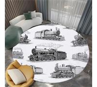 Genérico Alfombra Salón 170cm Dormitorio Antideslizante Pie de Cama Dormitorio Decorativa Alfombra de Área Tren de Vapor Vintage Nostalgia Industrial Decorativa para Sala de Estar, Comedor