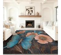 Genérico Alfombra Salon 3D Pintura Al Óleo Animales Mariposas Flores, Comedor Lavable Antideslizante Alfombra, Multicolor Alfombra Pelo Corto 90 x 150 cm para Dormitorio Cocina Hall Entrada Pasillo