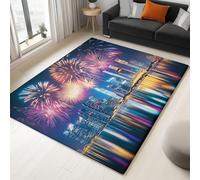 Genérico Alfombra Salón 80 x 150 cm, Moderna Ciudad Colorida Pelo Dormitorio del Hogar Alfombra Antideslizante Arquitectura Fuegos Artificiales para Comedor Pasillo Interiores