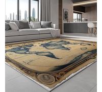 Genérico Alfombra Salón Abstracto 140 x 200 cm, Alfombra de Habitación Lavable Antideslizante Moderna - Estilo del Viejo Mundo Mapas Cartas Tapete Pelo Corto para Comedor Cocina Pasillo Antigüedad