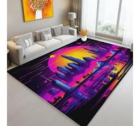 Genérico Alfombra Salón Abstracto 140 x 200 cm, Alfombra de Habitación Lavable Antideslizante Moderna - Estilo Futurista Arquitectura Urbana Tapete Pelo Corto para Comedor Cocina Pasillo Negro