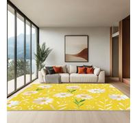 Genérico Alfombra Salon Amarillo 100 x 150 cm - Antideslizante Alfombras Lavables en Lavadora Alfombra Habitacion Dormitorio Comedor, Lindo Margaritas Flores Hojas Tapete Juvenil Pelo Corto