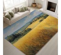 Genérico Alfombra Salon Amarillo Antideslizante Alfombras Lavables 120 x 180 cm, Pintura al óleo Vintage Cálido Pastoral Alfombra Pelo Corto en Lavadora Tapetes para Sala Habitacion Dormitorio