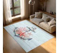 Genérico Alfombra Salon Ancla Náutica 50x80 cm, Alfombra Estrella de Mar Marítima, Alfombras de Pelo Corto Suave Lavable Antideslizante para Dormitorio, Home Decoration P-&50