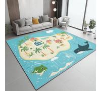 Genérico Alfombra Salon Antideslizante,Azul Alfombras Lavables en Lavadora Tapetes para Sala - Imágenes Prediseñadas Lindas Isla Pequeña Plantas Tapete Pelo Corto Tapete Quarto 80 x 150 cm