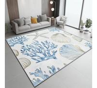 Genérico Alfombra Salon Antideslizante,Blanco Alfombras Lavables en Lavadora Tapetes para Sala - Acuarela Coral Estrella De Mar Tapete Pelo Corto Tapete Quarto 50 x 80 cm