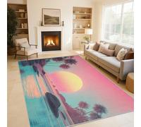 Genérico Alfombra Salon Atardecer con Cocoteros 80x150cm, Costa Tropical Alfombras de Habitacion Antideslizante Franela Suave Pelo Corto Lavable para Cocina, Dormitorio Z-M3