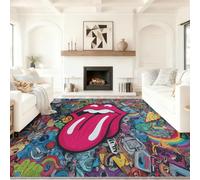 Genérico Alfombra Salon Atrevido Graffiti Arte Musical Labios Lengua, Comedor Lavable Antideslizante Alfombra, Multicolor Alfombra Pelo Corto 40 x 60 cm para Dormitorio Cocina Hall Entrada Pasillo