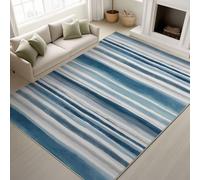 Genérico Alfombra Salon Azul Blanco Antideslizante Alfombras Lavables 120 x 180 cm, Minimalista Sereno Arte Textura Alfombra Pelo Corto en Lavadora Tapetes para Sala Habitacion Dormitorio