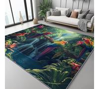 Genérico Alfombra Salón Beige 100x150 cm, Patrón de Selva Tropical Loro Cascada, Antideslizante Lavable en Lavadora Pelo Corto Tapete Moderno para Habitación Dormitorio y Comedor, Verde