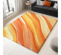 Genérico Alfombra Salón Beige 180 x 240 cm, Patrón de Abstracto Líneas Pinceladas, Antideslizante Lavable en Lavadora Pelo Corto Tapete Moderno para Habitación Dormitorio y Comedor, Color Naranja