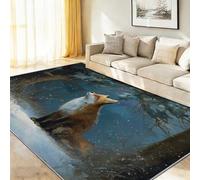 Genérico Alfombra Salon & Cocina Lavable Antideslizante - Azul Grisáceo Nórdico Paisaje Nevado Bosque Animal Zorro Alfombra Pasillo de Dormitorio, Alfombras Silla Escritorio, Comedor, 160 x 230 cm