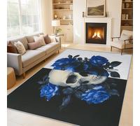 Genérico Alfombra Salon Cráneo Yin Yang 140x200 cm, Alfombra Flor Azul, Alfombras de Pelo Corto Suave Lavable Antideslizante para Dormitorio, Home Decoration P-&55