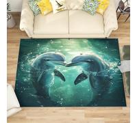 Genérico Alfombra Salon de Pelo Corto DelfíN Animal, Alfombras Suave Verde Fluorescente Antideslizante y Lavable a Máquina para Salón, Dormitorio y habitación Infantil Adorno Tapete 60x90 cm