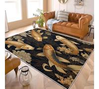 Genérico Alfombra Salon de Pelo Corto Estilo Chino Peces Koi Flores Arte, Alfombras Suave Oro Antideslizante y Lavable a Máquina para Salón, Dormitorio y habitación Infantil Adorno Tapete 120x180 cm