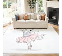 Genérico Alfombra Salon Dibujos Animados Ballet Animal Gato, Comedor Lavable Antideslizante Alfombra, Blanca Alfombra Pelo Corto 120 x 180 cm para Dormitorio Cocina Hall Entrada Pasillo