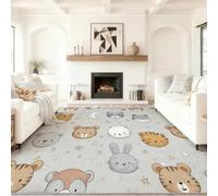 Genérico Alfombra Salon Dibujos Animados Poderoso Animal Tigre León, Comedor Lavable Antideslizante Alfombra, Gris Alfombra Pelo Corto 90 x 150 cm para Dormitorio Cocina Hall Entrada Pasillo